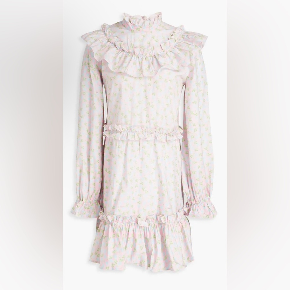 New Ganni Floral Ruffle Longsleeve Organic Cotton Dress size 40 or US 8/10
